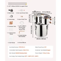 VEVOR Alcohol Still, 3 Gal / 11.4 L Stainless Steel Water Alcohol Distiller With Copper Coil For Fast Cooling, Dual Condenser Distiller Kit, Silver -Vevor GUEST 1f516904 d765 4372 ad08 49e01246bb85