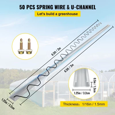VEVOR Spring Wire And Lock Channel, 6.56ft Spring Lock & U-Channel Bundle, 50 Packs PE Coated Spring Wire & Aluminum Alloy Channel, Silver 2 VEVOR Spring Wire And Lock Channel, 6.56ft Spring Lock & U-Channel Bundle, 50 Packs PE Coated Spring Wire & Aluminum Alloy Channel, Silver - Image 2