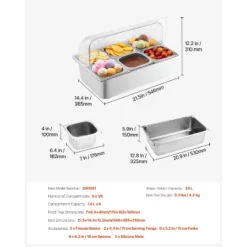 VEVOR Countertop Food Serving Display Container, 6 Pan Stainless Steel Food Serving Tray, Buffet Condiment Dispenser Display Rack, Silver -Vevor GUEST 201b9963 dd25 4dd9 b0ae f5cf32049991