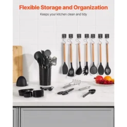 VEVOR Kitchen Cooking Utensils Set, 50 PCS Silicone Spatula Set With Holder, 428°F Heat Resistant Gadget Spoons Tools, Black 9 VEVOR Kitchen Cooking Utensils Set, 50 PCS Silicone Spatula Set With Holder, 428°F Heat Resistant Gadget Spoons Tools, Black -Vevor GUEST 204dc130 4e8b 4eb8 a577 3c9bf31812a9