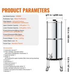 VEVOR Gravity-fed Water Filter System, 2.25G 304 Stainless-Steel Countertop Water Filtration System, Reduces Lead And Up To 99% Of Chlorine -Vevor GUEST 207c1d90 8d41 45bd a370 7e6e03aecbb2