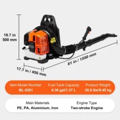 VEVOR Backpack Leaf Blower, 52CC 2-Cycle Leaf Blower With 1.37L Fuel Tank, 480CFM Air Volume 175MPH Speed, Ideal For Lawn Care -Vevor GUEST 2088f02e 2717 4e89 9ea6 7747948a36bd