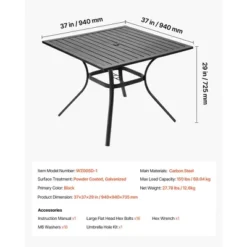 VEVOR Outdoor Patio Dining Table, 37 Inch Square Metal Steel Slat Backyard Bistro Tables, With 1.5 In Umbrella Hole, Black -Vevor GUEST 20e68d8a 6b02 4c11 8b64 9cb8597f2324