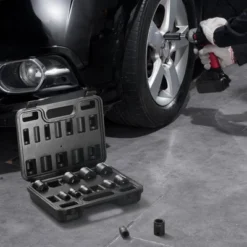 VEVOR 3/8" Drive Impact Socket Set, 12 Piece Shallow Socket Set SAE 5/16"-1", 6 Point Cr-Mo Alloy Steel For Auto Repair,BLACK