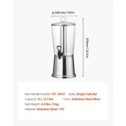 VEVOR Beverage Dispenser, 2.1 Gallon Drink Dispenser For Parties, Stainless Steel + Plastic Juice Dispensers With Spigot Ice Chamber, Silver -Vevor GUEST 219a5370 4be8 4f80 80a4 d09fd6e14665