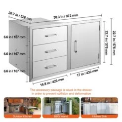 VEVOR Outdoor Kitchen Door Drawer Combo 38.1''W X 22.6''H X 20.8''D, BBQ Access Door/Triple Drawers Combo With Stainless Steel Handles, Silver -Vevor GUEST 227587cc 3a58 4a1f b189 e141d41e4c2a