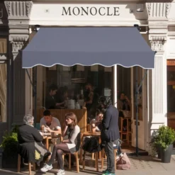 VEVOR 59 X 47" Patio Awning Retractable, Awning Sunshade Shelter With Manual Crank Handle, Adjustable Height From 86 To 122 In, Dark Gray