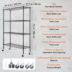 VEVOR Storage Shelving Unit With Wheels, 4-Tier Adjustable, 700 Lbs Capacity, Heavy Duty Garage Shelves Metal Organizer Wire Rack, Black 13 VEVOR Storage Shelving Unit With Wheels, 4-Tier Adjustable, 700 Lbs Capacity, Heavy Duty Garage Shelves Metal Organizer Wire Rack, Black -Vevor GUEST 23478abe 57ed 4825 b5f1 5895560e3c0b