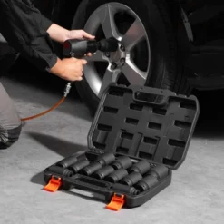 VEVOR Axle Nut Impact Socket Set, 1/2" Drive Deep 6+12-Point 14-Piece Metric Spindle Nut Socket Set, CR-V Heat Treated Large Socket Set Black