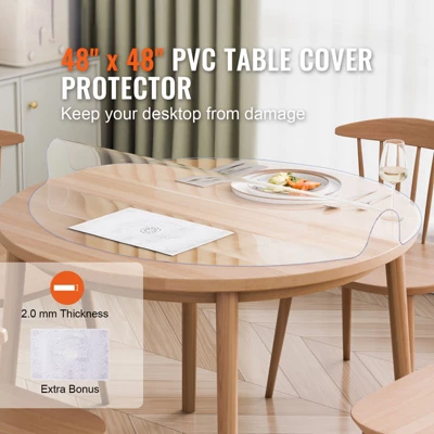 VEVOR Plastic Table Cover, 48 X 48 Inch 2.0 Mm Thick Clear Table Protector, Round PVC Desk Mat, Waterproof & Easy Cleaning Desk Pad Tablecloth 2 VEVOR Plastic Table Cover, 48 X 48 Inch 2.0 Mm Thick Clear Table Protector, Round PVC Desk Mat, Waterproof & Easy Cleaning Desk Pad Tablecloth - Image 2