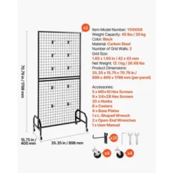 VEVOR 2 Packs Grid Wall Panels, 2.9 X 5.9 Ft Wire Grid Panels Display Rack, Movable Art Display Shelf With Wheels And 10 Hooks, Black -Vevor GUEST 240127b8 5fb9 416d 8bc2 7f1036e88f0b