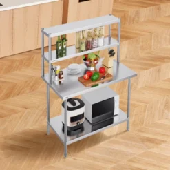 VEVOR Double Overshelf, Double Tier Stainless Steel Overshelf, 12 X 48 Inch Double Deck Overshelf, Height Adjustable Overshelf Prep Work Table