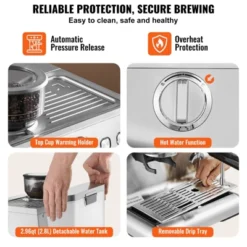 VEVOR Espresso Machine With Grinder, 15 Bar Semi-Automatic Espresso Coffee Maker With Milk Frother Steam Wand, Removable Water Tank & Pressure Gauge -Vevor GUEST 241b5894 964a 4f26 939c df3ce39ddcbe