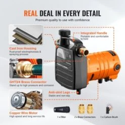 VEVOR Cast Iron Water Transfer Pump, 115V AC 1600 GPH 1/2HP, Portable Electric Utility Pump With Carbon Brush, Black+Orange -Vevor GUEST 25180219 e689 40d3 82cf 5c2ddb24c442