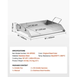 VEVOR Stainless Steel Griddle, 18x16 Inch Universal Flat Top Rectangular Plate, Gas Grill Griddle For BBQ Grill, Teppanyaki, Silver -Vevor GUEST 25a8264e a186 4a53 a147 47b75384ce03