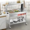 VEVOR 9-Pan Commercial Food Warmer,9x1/3 Pans Electric Steam Table,1500W Buffet Catering Food Warmer With Shield Undershelf Wheels, Silver