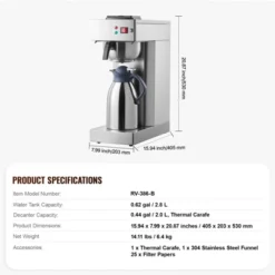 VEVOR 12 Cups Commercial Drip Coffee Maker, Coffee Maker Machine With Thermal Carafe To Keep Warm Or Cold, Stainless Steel Pour Over Coffee Brewer -Vevor GUEST 25cbdf66 e06b 4013 b865 905663f63ffb