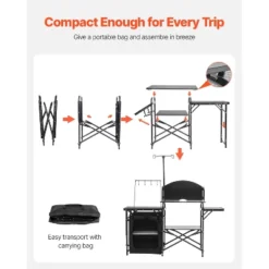 VEVOR Camping Kitchen Table, Outdoor Camp Cooking Table, Aluminum Portable Cook Station With Storage Cupboard, Carrying Bag, Black -Vevor GUEST 260ef027 0b02 4ace b27d af49fa3e22f3