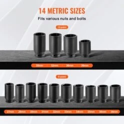 VEVOR Axle Nut Impact Socket Set, 1/2" Drive Deep 6+12-Point 14-Piece Metric Spindle Nut Socket Set, CR-V Heat Treated Large Socket Set Black -Vevor GUEST 2729db65 6e76 4ba9 963e a045780b62b4