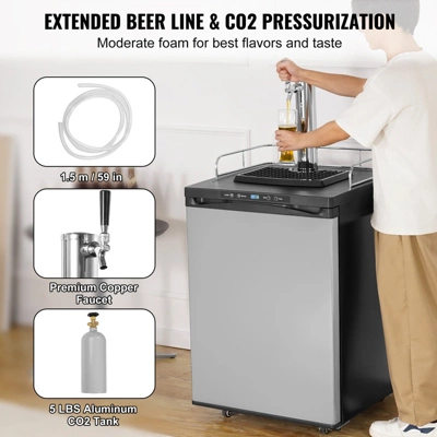 VEVOR Beer Kegerator, Single Tap Draft Beer Dispenser, Full Size Keg Refrigerator With Shelf, CO2 Tank(No Gas), Drip Tray & Rail, Silver 4 VEVOR Beer Kegerator, Single Tap Draft Beer Dispenser, Full Size Keg Refrigerator With Shelf, CO2 Tank(No Gas), Drip Tray & Rail, Silver - Image 4
