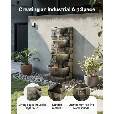 VEVOR Outdoor Water Fountain, 35.63 In Height Fountain And Waterfall, 4-Tier Floor Standing Cascading Fountains With Light And Pump, Gray 2 VEVOR Outdoor Water Fountain, 35.63 In Height Fountain And Waterfall, 4-Tier Floor Standing Cascading Fountains With Light And Pump, Gray - Image 2