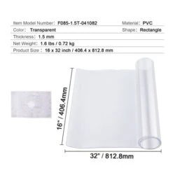 VEVOR Plastic Table Cover, 16 X 32 Inch 1.5 Mm Thick Clear Table Protector, Rectangle PVC Desk Mat, Waterproof & Easy Cleaning, Transparent -Vevor GUEST 2766c7b9 6c8c 4249 be67 696d6424a99c