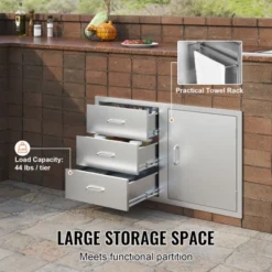 VEVOR Outdoor Kitchen Door Drawer Combo 38.1''W X 22.6''H X 20.8''D, BBQ Access Door/Triple Drawers Combo With Stainless Steel Handles, Silver -Vevor GUEST 27896268 ca8c 4694 8849 cafc4df35818