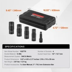 VEVOR Lug Nut Impact Socket Set, 1/2 Inch Drive Metric And SAE 6-Point Flip Socket Set, 4 Total Lug Nut Sizes, CR-MO Steel Wheel Socket Set Black -Vevor GUEST 2796e4d4 d9d8 47a9 b46e 9739009e30ce