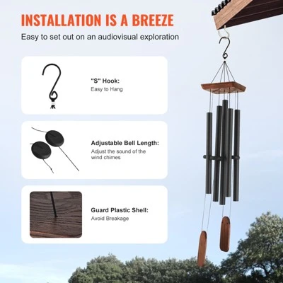 VEVOR Wind Chimes For Outside, 48 In, Deep Tone Wind Chimes With 5 Tubes, Unique Large Memorial Wind Chimes For Anniversary, Black 6 VEVOR Wind Chimes For Outside, 48 In, Deep Tone Wind Chimes With 5 Tubes, Unique Large Memorial Wind Chimes For Anniversary, Black - Image 6