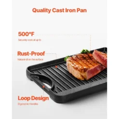 VEVOR Reversible Grill/Griddle, 14x8.5 Inch Pre-Seasoned Cast Iron Griddle, Portable Rectangular Pan With Handle, Family Cookware, Black 11 VEVOR Reversible Grill/Griddle, 14x8.5 Inch Pre-Seasoned Cast Iron Griddle, Portable Rectangular Pan With Handle, Family Cookware, Black -Vevor GUEST 27df7b99 5697 4c48 8fe2 6ac49d45526f