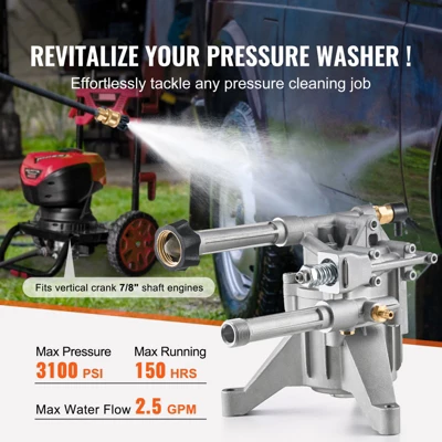 VEVOR Pressure Washer Pump, 7/8" Shaft Vertical, 3100 PSI, 2.5GPM, Replacement Power Washer Pumps Kit With 5 Nozzles, Silver 2 VEVOR Pressure Washer Pump, 7/8" Shaft Vertical, 3100 PSI, 2.5GPM, Replacement Power Washer Pumps Kit With 5 Nozzles, Silver - Image 2