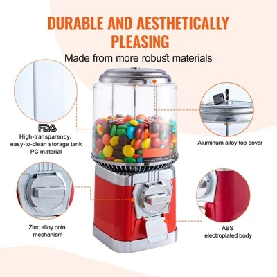 VEVOR Gumball Machine For Kids, 16"H Home Candy Vending Machine, PC Round Gumball Dispenser, Bubble Gum Machine For Game Stores 3 VEVOR Gumball Machine For Kids, 16"H Home Candy Vending Machine, PC Round Gumball Dispenser, Bubble Gum Machine For Game Stores - Image 3