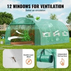 VEVOR Walk-in Tunnel Greenhouse, 19.4x9.7x6.5 Ft Hoop House Greenhouse Tunnel With Galvanized Steel Frame, Green PE Cover, 12 Windows -Vevor GUEST 2870a30d 9654 44bf b6d3 98d961c86c94