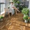 VEVOR Interlocking Deck Tiles Solid Wood, 10 Pack,12"x12" Waterproof Camphor Pine Wood Flooring All Weather Use, Patio Floor Decking Covering Tiles