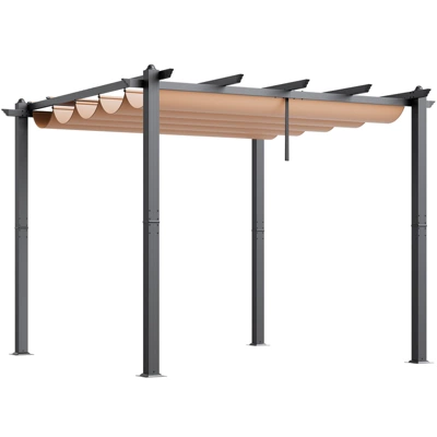 VEVOR 10'x10' Outdoor Retractable Pergola With Canopy, Aluminum Pergola With Retractable Canopy, Modern Pergola With Sun Shade Canopy, Beige 8 VEVOR 10'x10' Outdoor Retractable Pergola With Canopy, Aluminum Pergola With Retractable Canopy, Modern Pergola With Sun Shade Canopy, Beige - Image 8