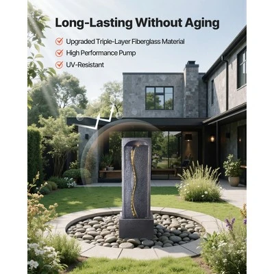 VEVOR Outdoor Water Fountain, 38.58 In Height Fountain And Waterfall,1-Tier Floor Standing Rock Base Style Fountains With With Light And Pump, Black 5 VEVOR Outdoor Water Fountain, 38.58 In Height Fountain And Waterfall,1-Tier Floor Standing Rock Base Style Fountains With With Light And Pump, Black - Image 5