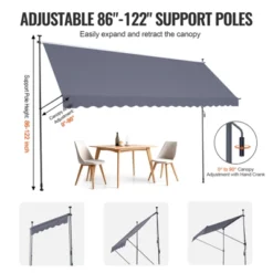 VEVOR 178 X 47" Patio Awning Retractable, Awning Sunshade Shelter With Manual Crank Handle, Adjustable Height From 86 To 122 In, Dark Gray -Vevor GUEST 298f5407 f28d 4bd0 9439 918fd1be1d5e