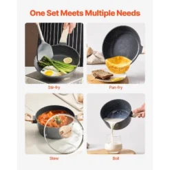 VEVOR 17 Piece Pots And Pans Set Nonstick, Granite Cookware Set, Induction Cookwares, Kitchen RV Cooking Sets, Black -Vevor GUEST 2a0080a9 61c8 44f8 8d23 740251d7694f