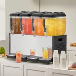 VEVOR Commercial Beverage Dispenser, 4 Tanks 12 L / 12.7 QT Per Tank Juice Dispenser, 510W Stainless Steel Ice Tea Drink Machine