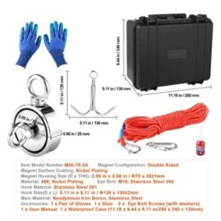 VEVOR Magnet Fishing Kit, 1200lbs 2.95inch Diameter Double Sided Fishing Magnets, Strong Neodymium Magnet With Heavy Duty 65FT Rope, Grappling Hook -Vevor GUEST 2ae706f9 2a2e 45d6 bc52 b580c616db26