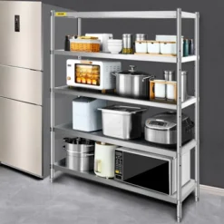 VEVOR Stainless Steel Shelving 60x18.5 Inch 5 Tier Adjustable Shelf Storage Unit Stainless Steel Heavy Duty Shelving, Silver