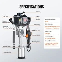 VEVOR 37.77cc Gas-Powered T Post Driver, 4-Stroke Engine Gasoline Fence Piling Pounder, With 3 Post Driving Head(45/55/88 Mm) , Silver 14 VEVOR 37.77cc Gas-Powered T Post Driver, 4-Stroke Engine Gasoline Fence Piling Pounder, With 3 Post Driving Head(45/55/88 Mm) , Silver -Vevor GUEST 2c0fbf66 857b 4e04 9307 dd9f69470feb