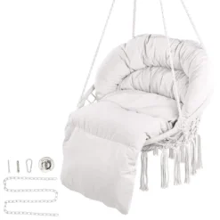 VEVOR Hanging Hammock Swing Chair, 330 Lbs Capacity, Macramé Hanging Chair With Cushion And Mounting Hardware, Cotton Rope Swing Chair, Beige -Vevor GUEST 2c1d338e 7e74 42af 8e4a a09914f59847