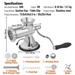 VEVOR Manual Meat Grinder, 304 Stainless Steel Hand Meat Grinder With Suction Cup + Steel Table Clamp, Meat Mincer Sausage Maker & 2 Cutting Plates -Vevor GUEST 2c816b70 525e 4359 90e5 82a711a90235