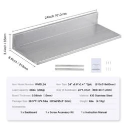 VEVOR 8.6" X 24" Stainless Steel Shelf, Wall Mounted Floating Shelving With Backsplash, 44 Lbs Load Capacity Commercial Shelves -Vevor GUEST 2c943e63 72be 41a3 bb12 88073f2a367e