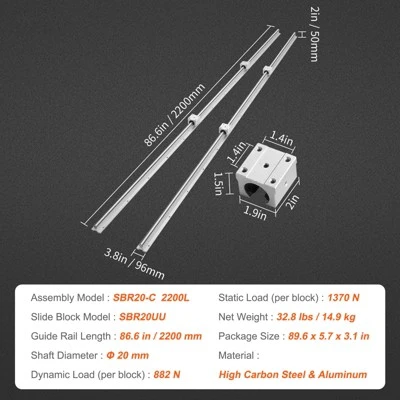 VEVOR Linear Motion Set, SBR20 2200mm, Comes With Two 86.6-inch SBR20 Rails & Four SBR20UU Blocks, Ideal For DIY CNC & Automated Projects 7 VEVOR Linear Motion Set, SBR20 2200mm, Comes With Two 86.6-inch SBR20 Rails & Four SBR20UU Blocks, Ideal For DIY CNC & Automated Projects - Image 7