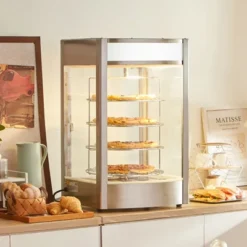 VEVOR Commercial Food Warmer Display For 14" Pizza, 4-Tier Pizza Warmer With Rotary Steam Heating, 86℉~185℉ Temperature Control And Temp Display