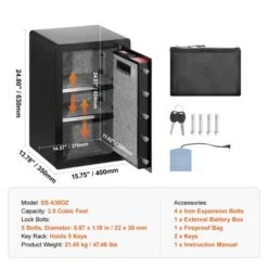 VEVOR Single Door 3.5 Cu.ft Safe Box With Key Lock & Password, Safe Lock Box With Fireproof Bag, Key Rack, And 2 Shelves For Money, Documents, Black -Vevor GUEST 2d813388 b254 4d0c 96f9 6e94a91426b1