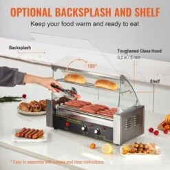 VEVOR Hot Dog Roller 5 Rollers 12 Hot Dogs Capacity, 750W Stainless Sausage Grill Cooker Machine With Dual Temp Control Glass Hood Acrylic Cover -Vevor GUEST 2dedae20 7c98 4307 a699 7c24217c0e98