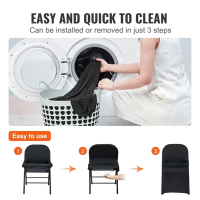VEVOR Stretch Spandex Folding Chair Covers, Universal Fitted Chair Cover, Removable Washable Protective Slipcovers, For Wedding, (100PCS Black) 4 VEVOR Stretch Spandex Folding Chair Covers, Universal Fitted Chair Cover, Removable Washable Protective Slipcovers, For Wedding, (100PCS Black) - Image 4